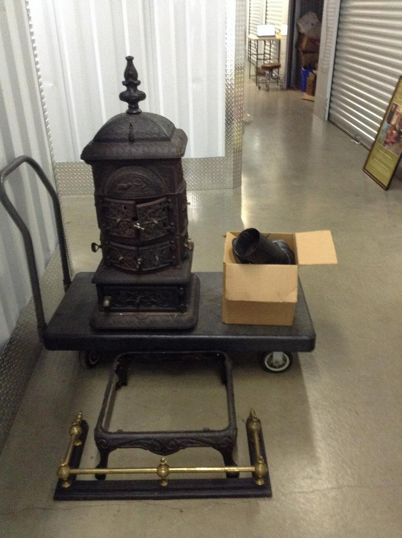 Antique cast iron wood burning stove york charm 44: Antique cast iron wood burning stove york charm 44 inches tall
