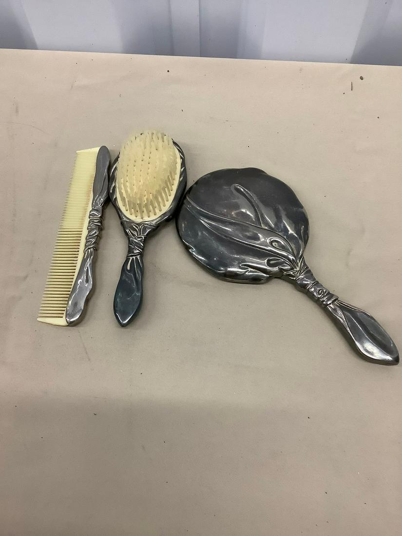 Silver Plated Brush, Comb and Mirror (1 of 1)