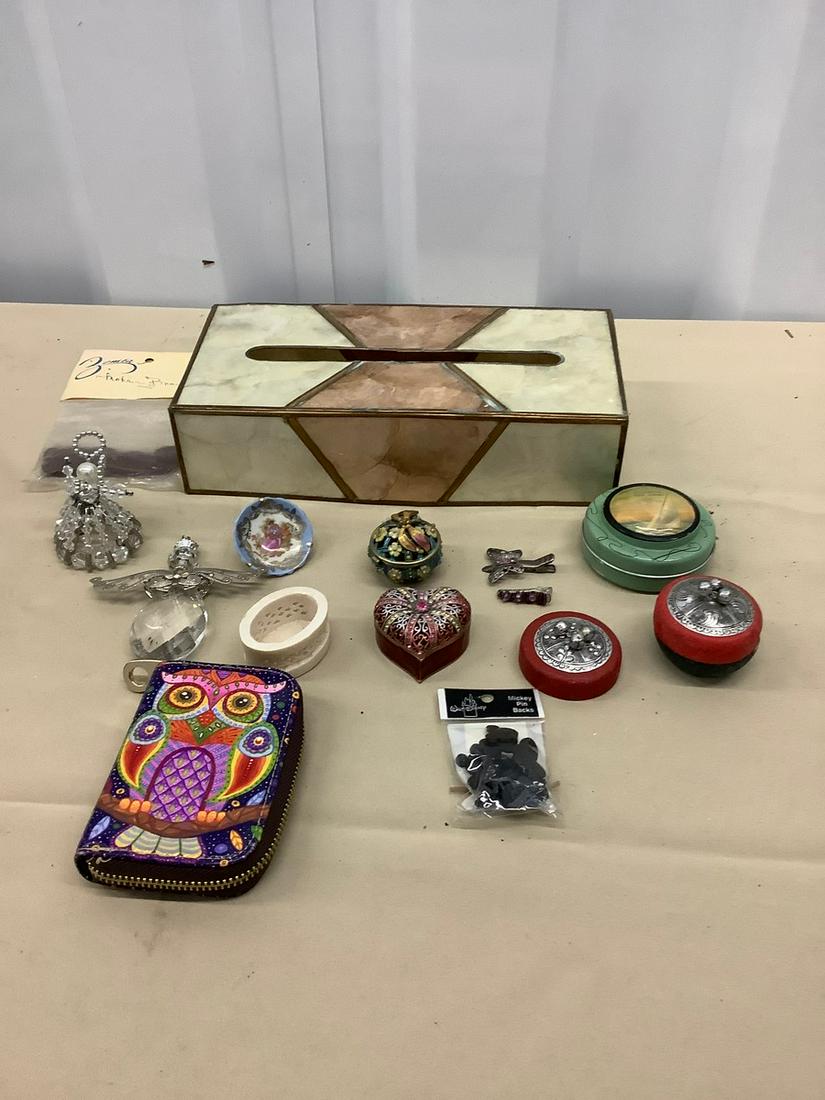 Lot of Trinket Boxes, Tissue Cover, Credit Card Holder: Lot of Trinket Boxes, Tissue Cover, Credit Card Holder and More