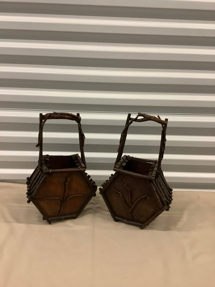 Two Wooden Decorative Baskets: Two Wooden Decorative Baskets