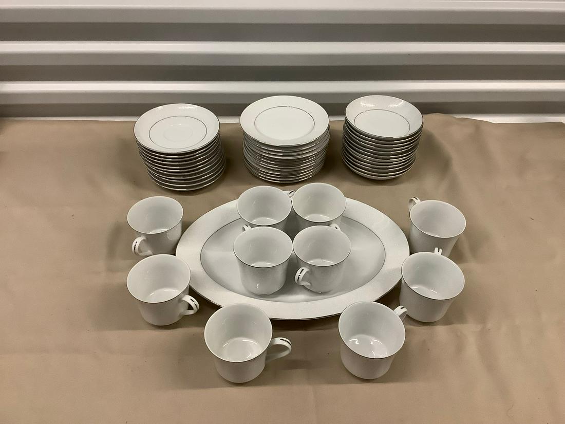 Lot of Crown Victoria Bone China "Love Lace" Plates,: Lot of Crown Victoria Bone China "Love Lace" Plates, Cups and Serving Tray
