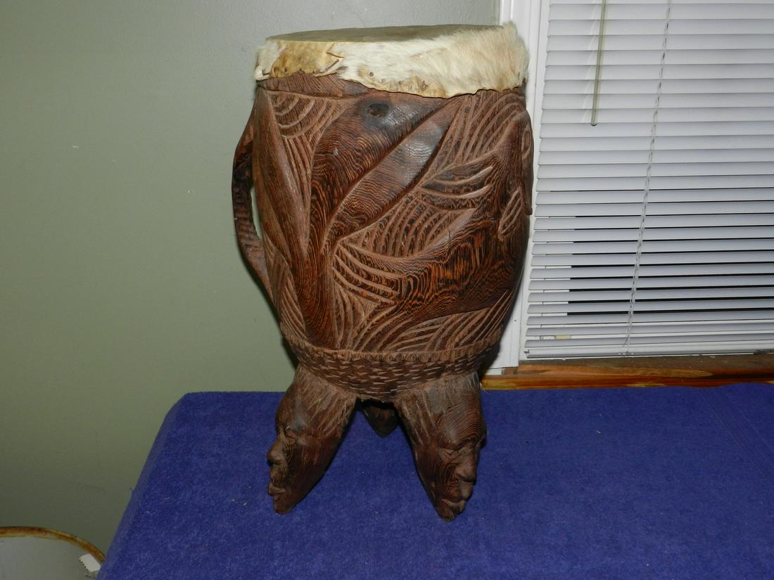 Hand Carved Wooden Native Drum 21" Tall: Hand Carved Wooden Native Drum 21" Tall