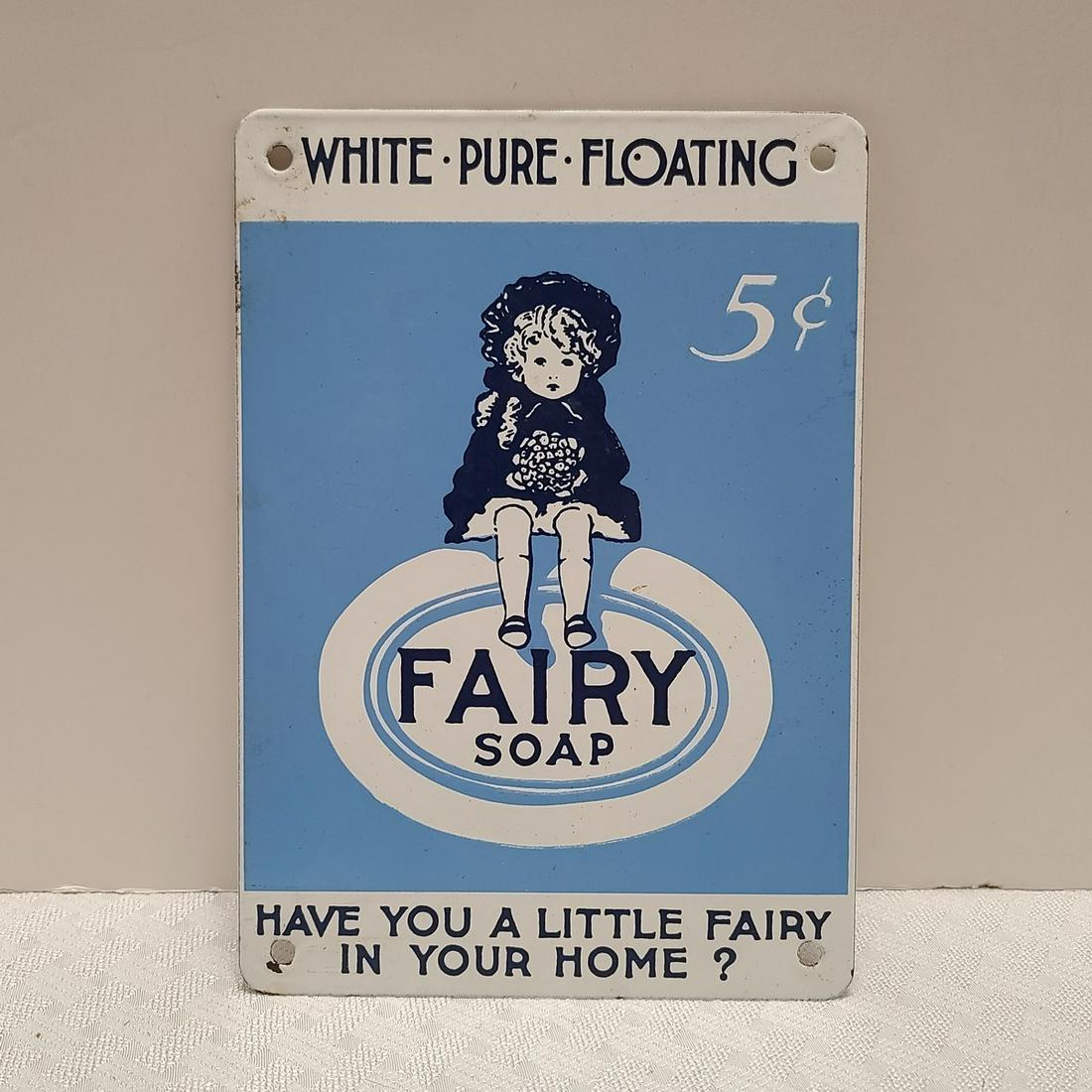 Vintage Porcelain Fairy Soap Sign 10x7 (1 of 2)
