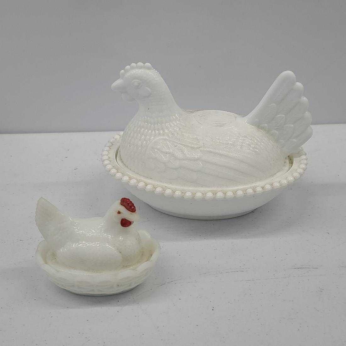 Vintage Milk Glass Rooster Lidded Dishes (1 of 1)