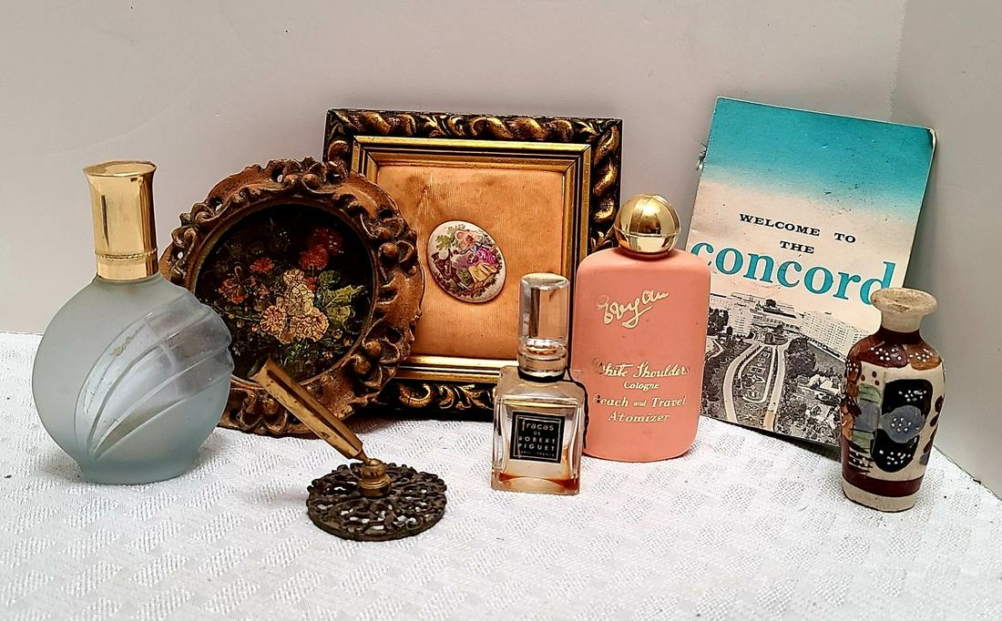 Vintage Dresser Desk items incl Perfume Bottles (1 of 1)