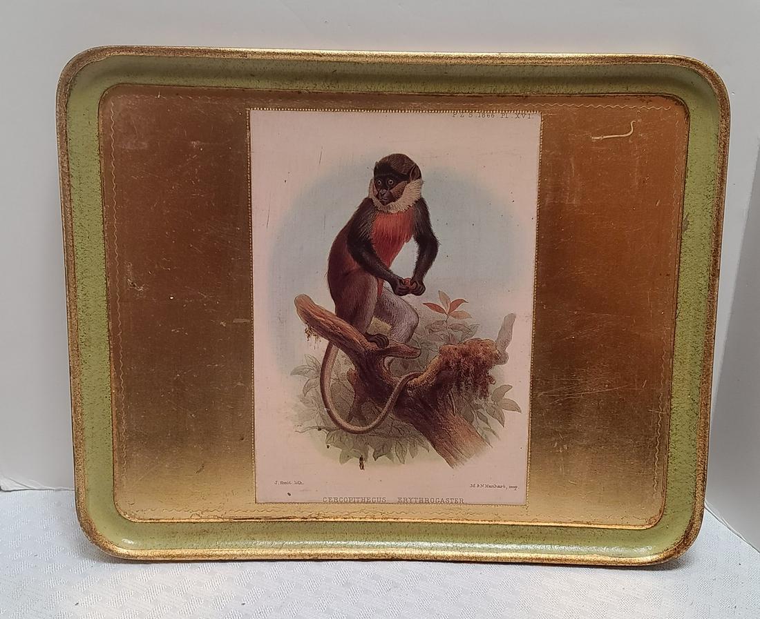 Vintage Gold Tone Platter with Monkey 16x19": Vintage Gold Tone Platter with Monkey 16x19"