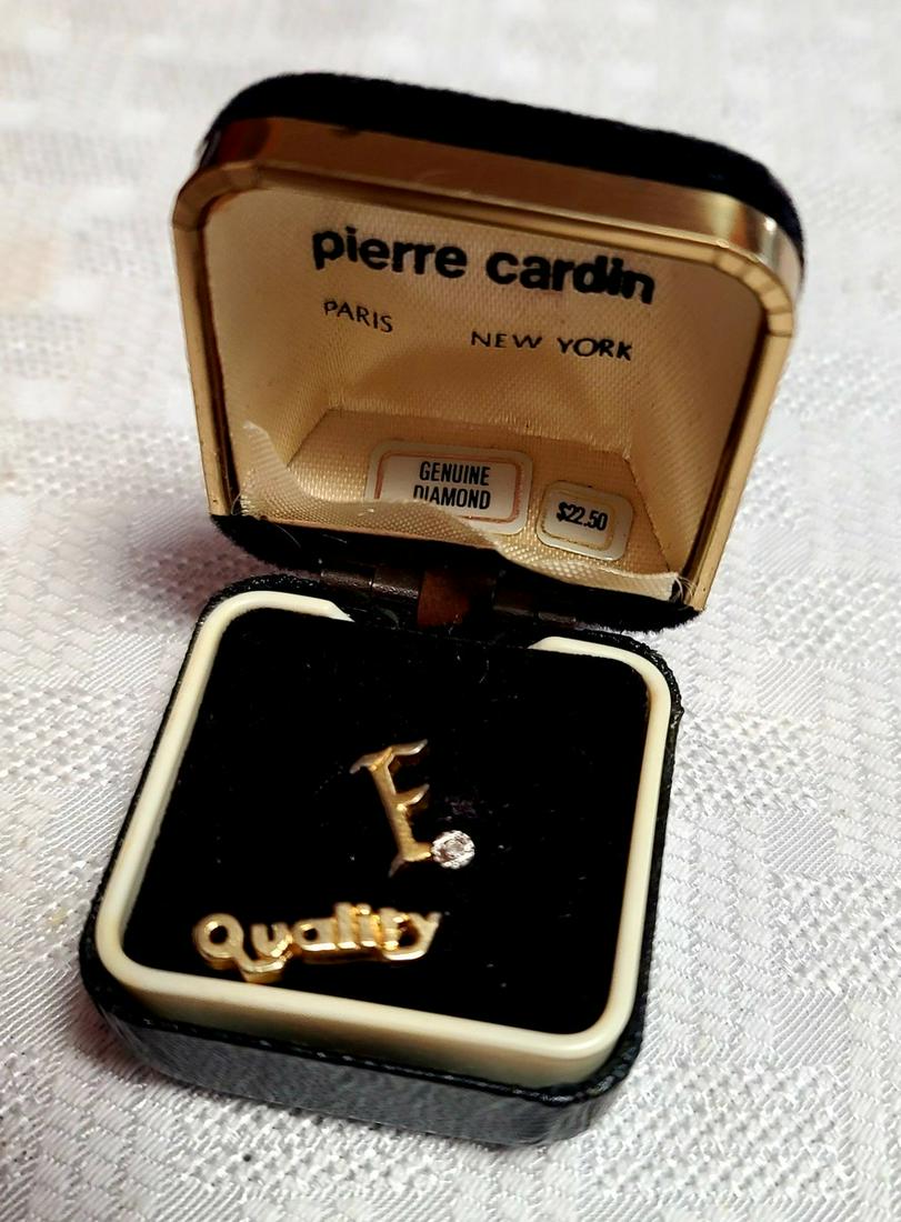 Vintage Pierre Cardin Tie Tack with Diamond: Vintage Pierre Cardin Tie Tack with Diamond