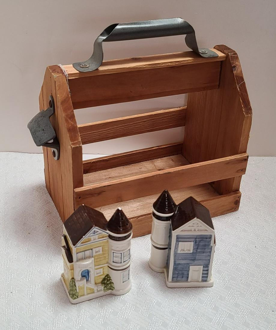 Vintage House S&P and Beer Carrier w Opener: Vintage House S&P and Beer Carrier w Opener