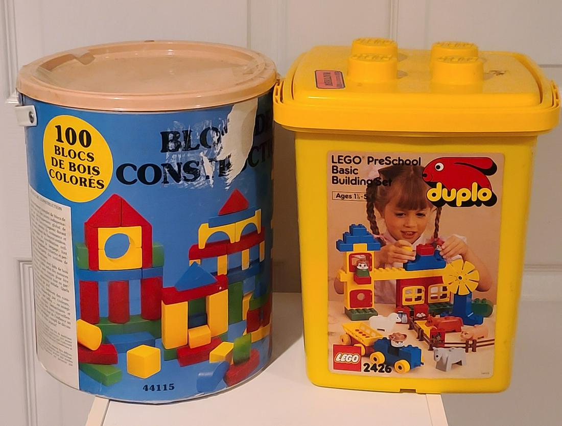 Vintage Lego Duplo and Wood Block: Vintage Lego Duplo and Wood Block