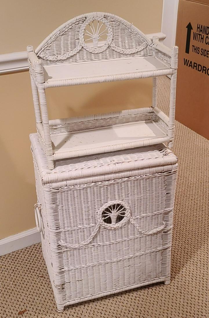 Vintage White Wicker Hamper and Matching Shelf (1 of 1)