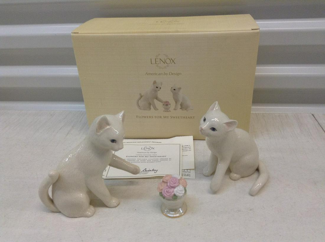 Lenox "Flowers for My Sweetheart" Cat Three Piece Set: Lenox "Flowers for My Sweetheart" Cat Three Piece Set w/ COA & Box tallest 5.5"