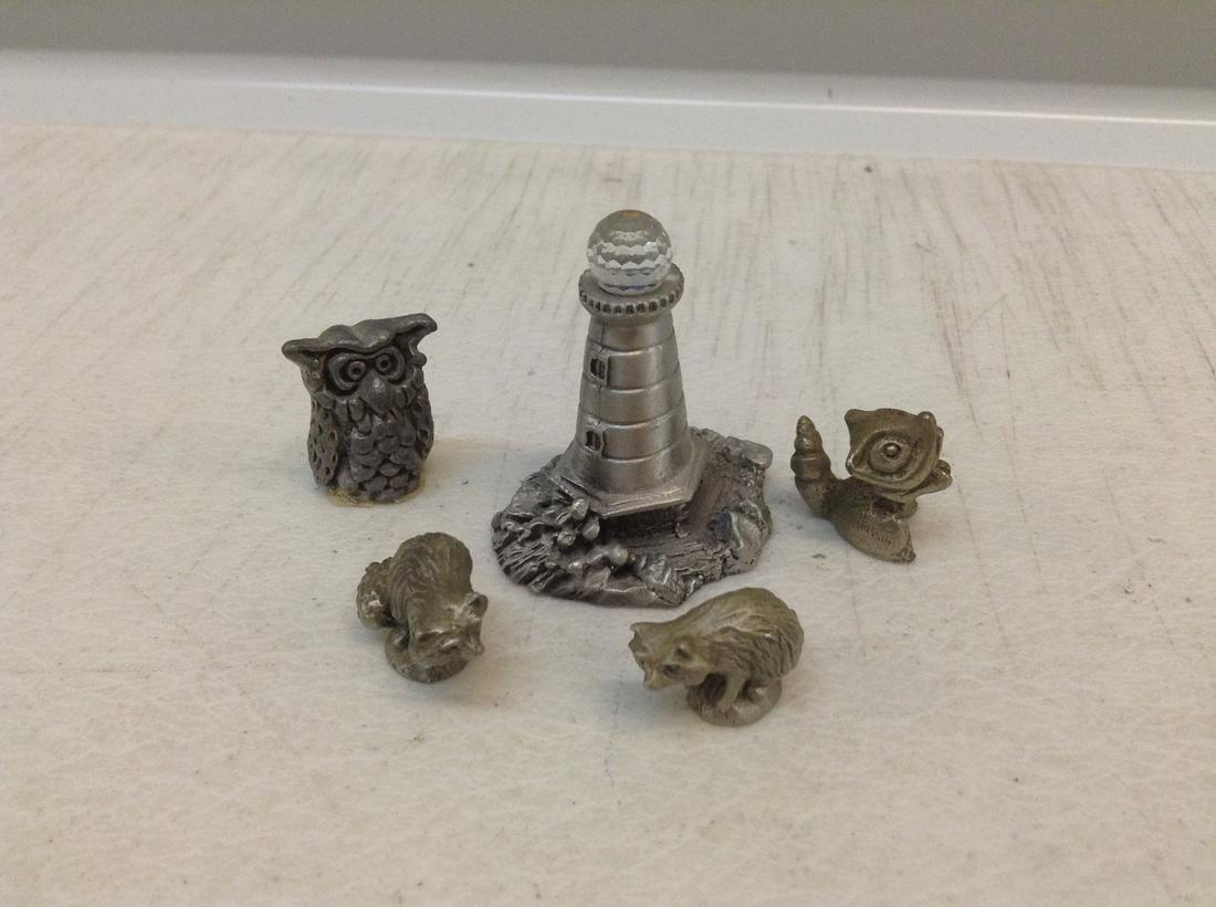 Pewter Miniatrures - Racoons, Owl & Lighthouse tallest: Pewter Miniatrures - Racoons, Owl & Lighthouse tallest 1.75"