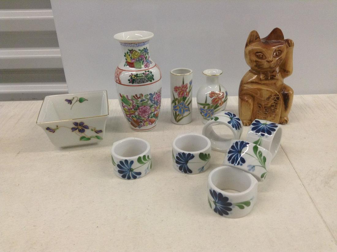 Dansk Porcelain Napkin Rings, Stamped Small Vases, Bowl: Dansk Porcelain Napkin Rings, Stamped Small Vases, Bowl and more
