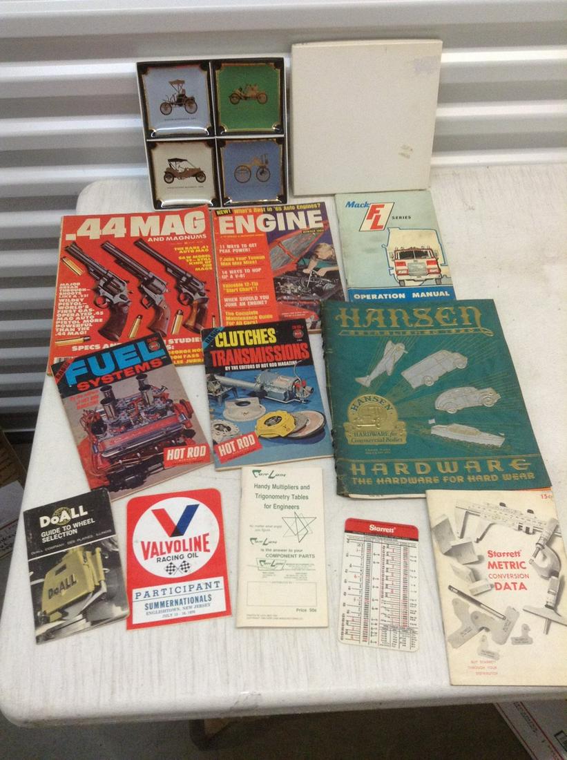 Set of Four Vintage Car Ashtrays, Vintage Magazines and: Set of Four Vintage Car Ashtrays, Vintage Magazines and more