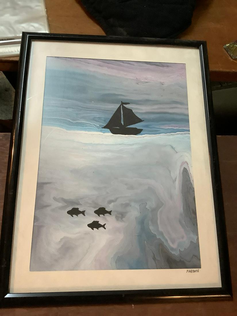 "Ocean Scene" original Marbach painting signed 25x19 (1 of 1)