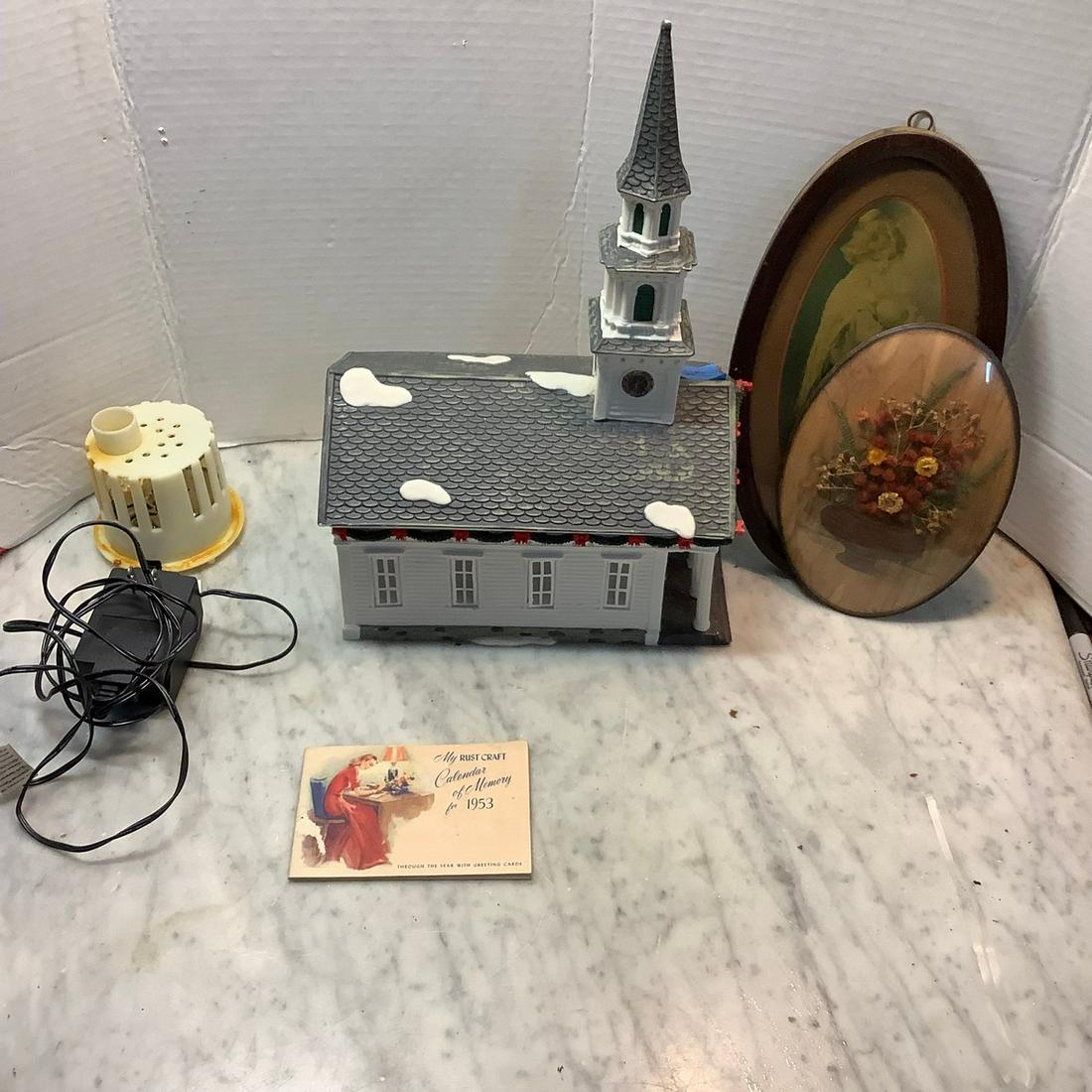 Porcelain church christmas village artwork and calender: Porcelain church christmas village artwork and calender