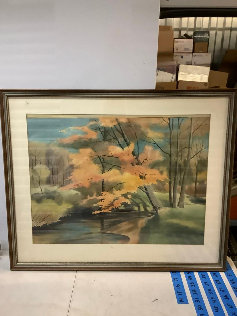 Vintage fall foliage framed watercolor 31.5x26 (1 of 1)