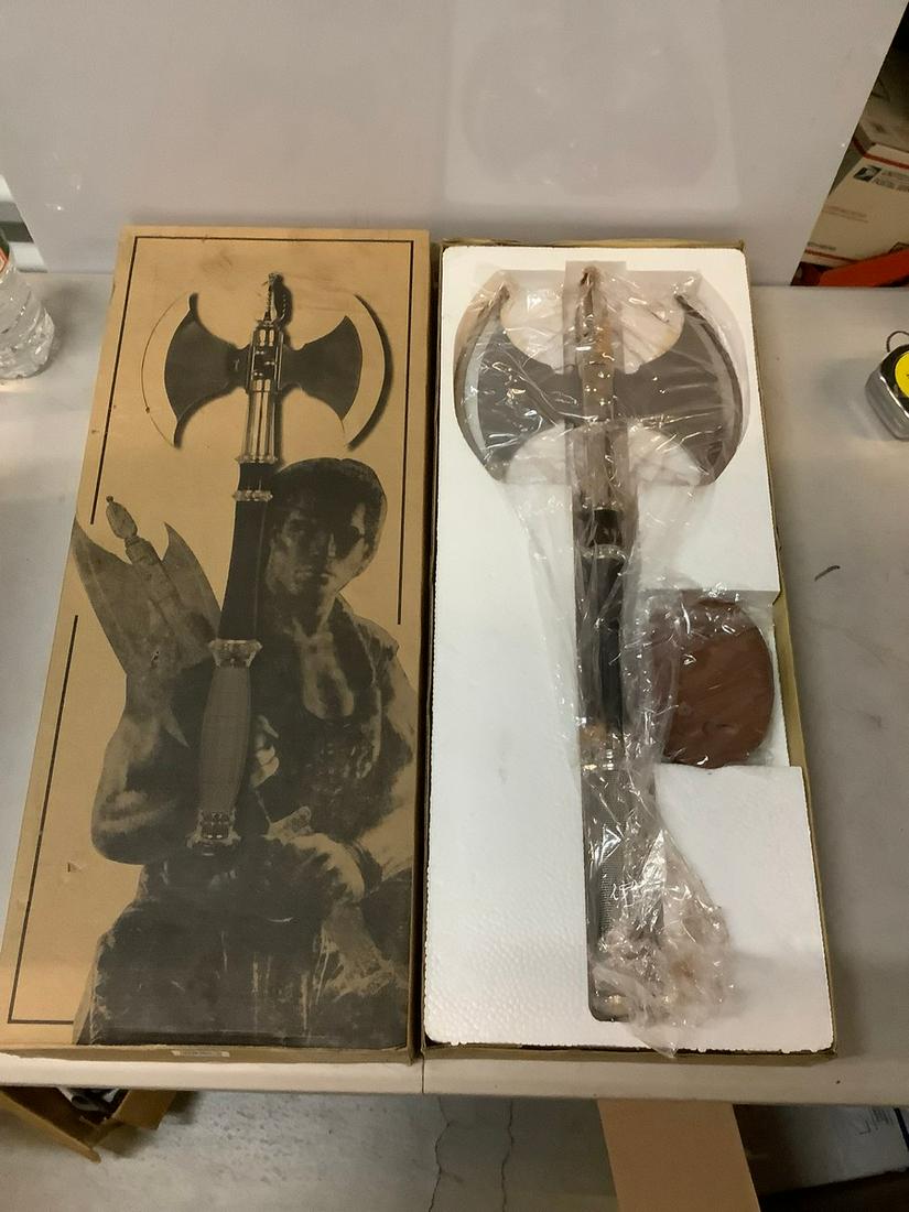 Warrior style battle axe with wall hanging bracket 23x9: Warrior style battle axe with wall hanging bracket 23x9