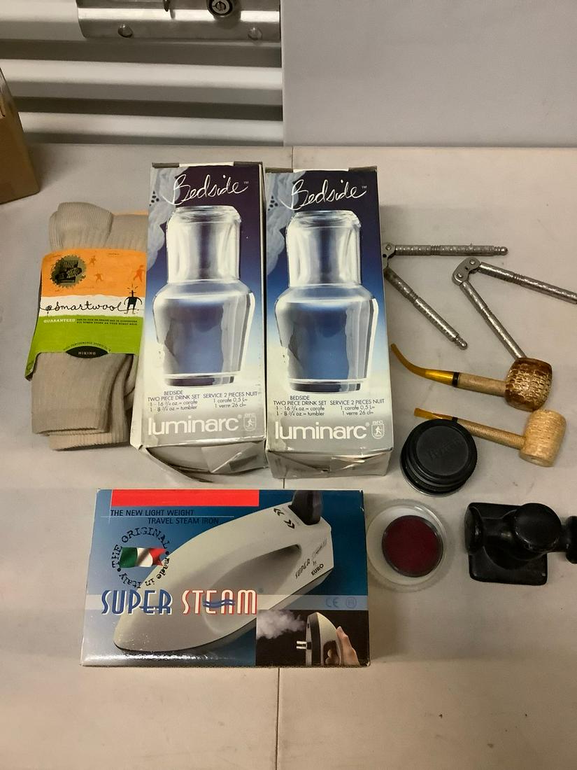 2 bedside tumblers, travel steam iron, nutcrackers, (1 of 1)