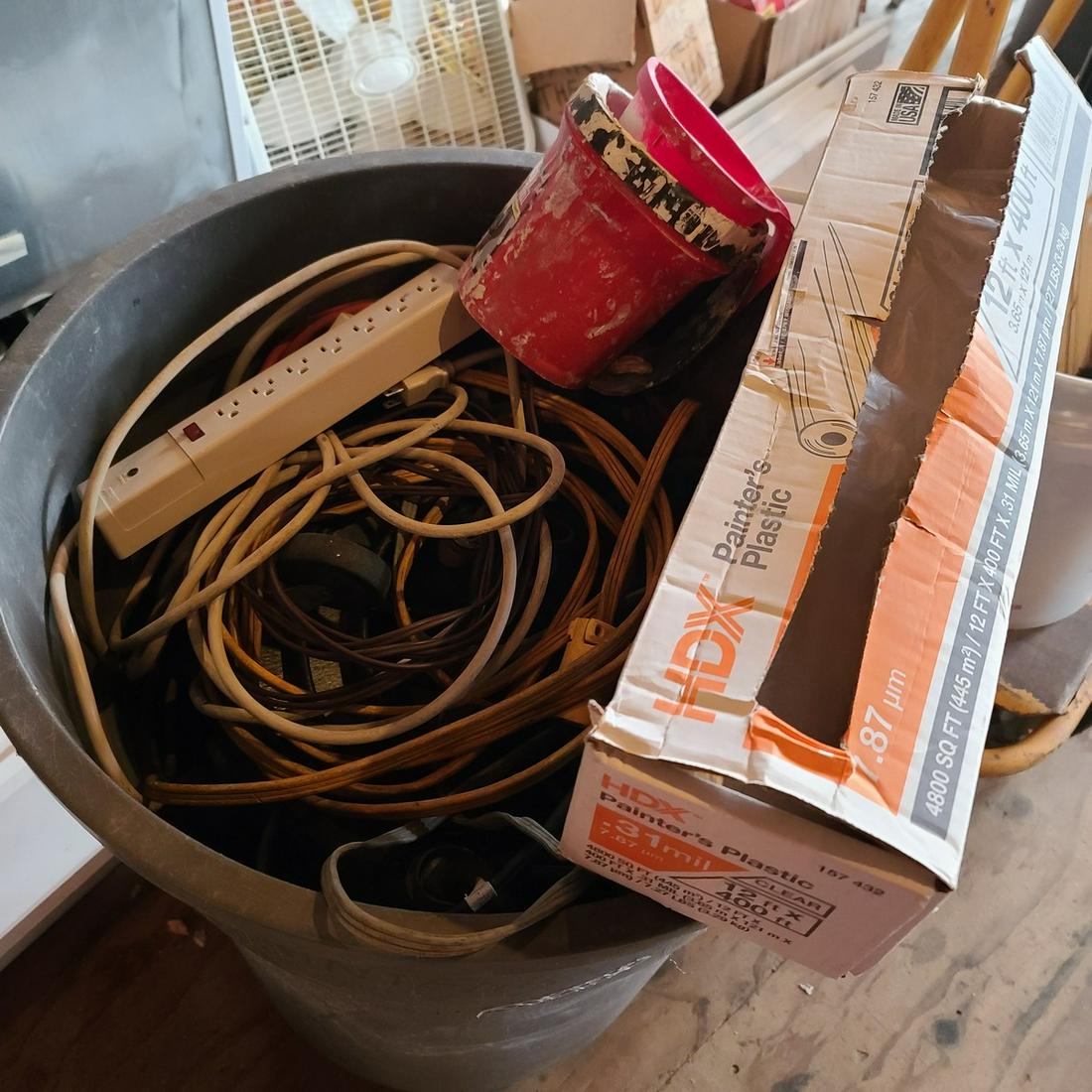 Can of Extension cords and Plastic Sheeting (1 of 1)