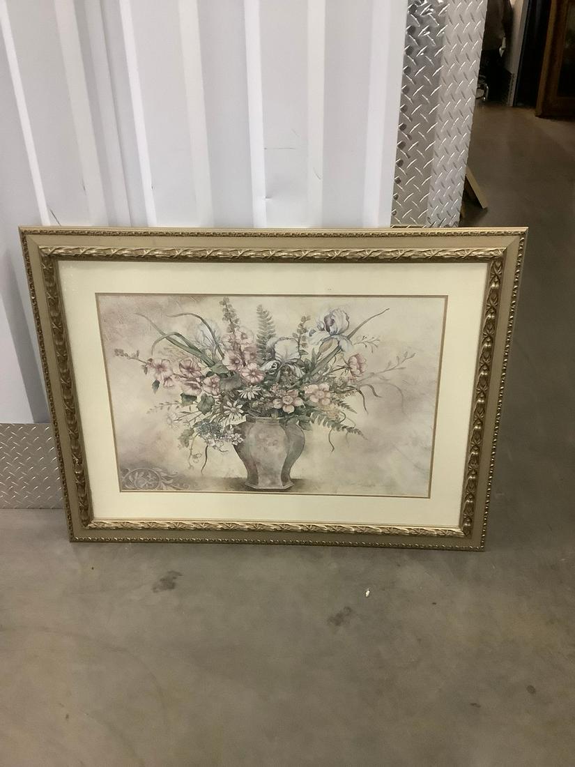 Framed signed pastel floral vase artwork 34x46 (1 of 1)