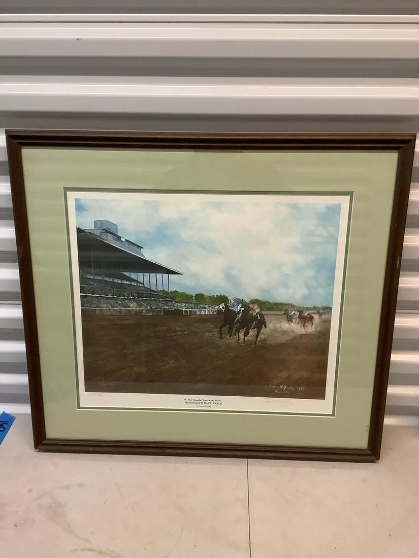 Framed numbered signed print monmouth park race track 24x26 (1 of 1)