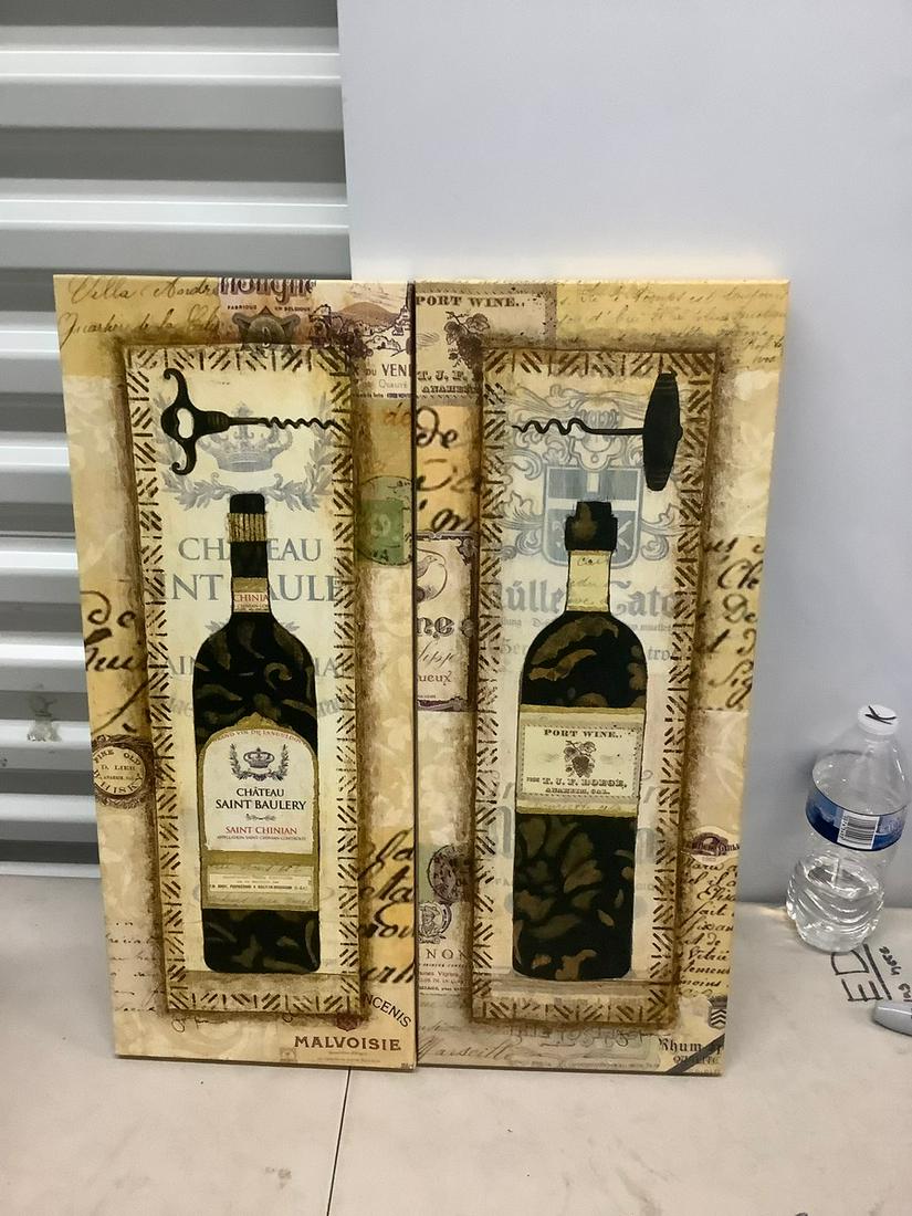 Pair of canvas art wine bottle motif 20x8: Pair of canvas art wine bottle motif 20x8
