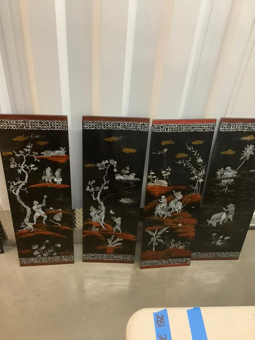 Set of 4 asian style lacquer mother of pearl wood panels 36x12 (1 of 1)