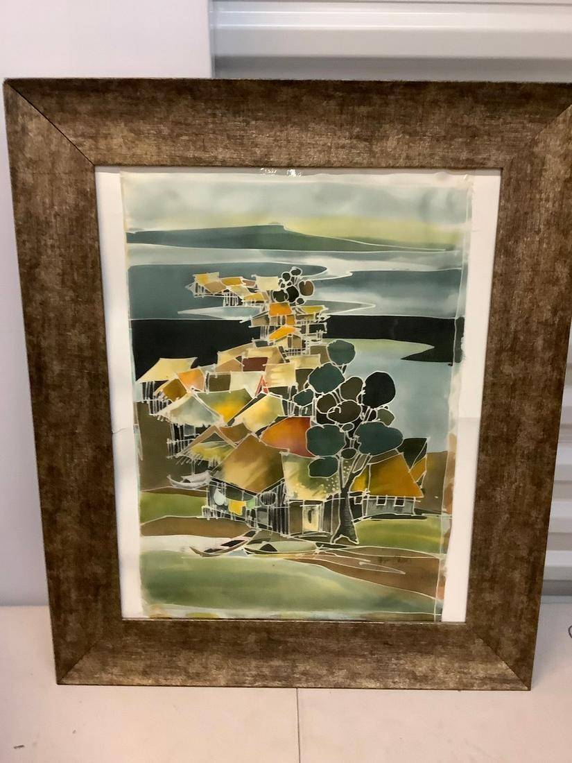 Tropical scene framed printed on fabric 22x25 (1 of 1)