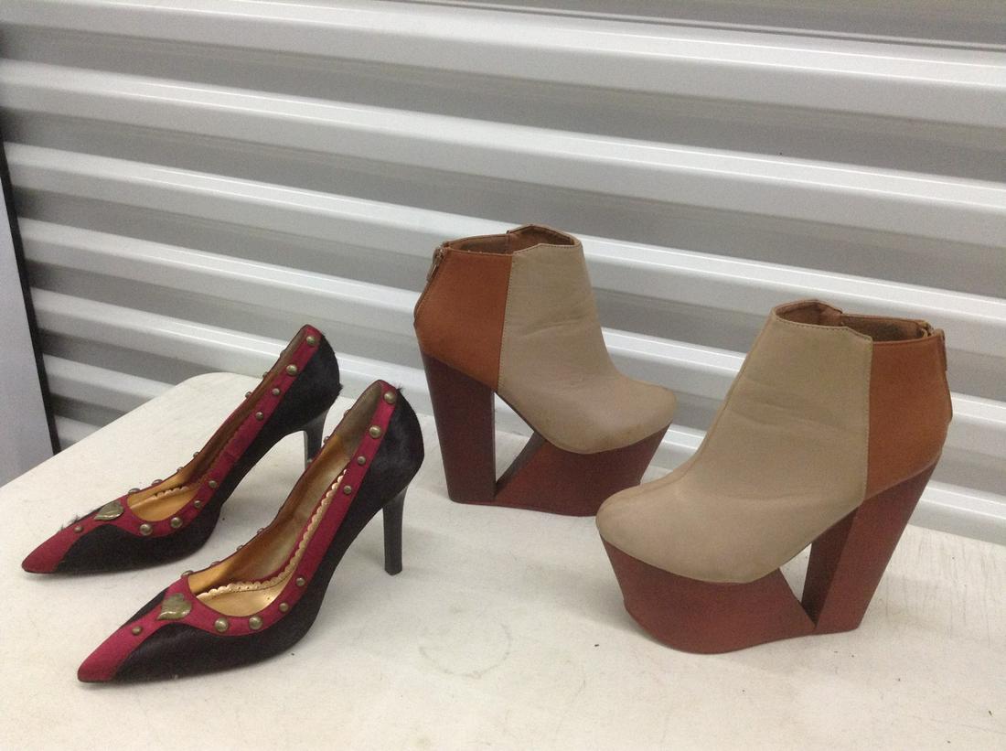 Retro Shoes Leather/Fur Heels Size 7.5 & Size 5.5 Boots: Retro Shoes Leather/Fur Heels Size 7.5 & Size 5.5 Boots