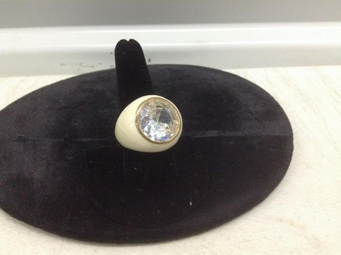 Vintage KJL Kenneth Jay Lane White Enamel & Crystal Ring (unknown Size) (1 of 1)