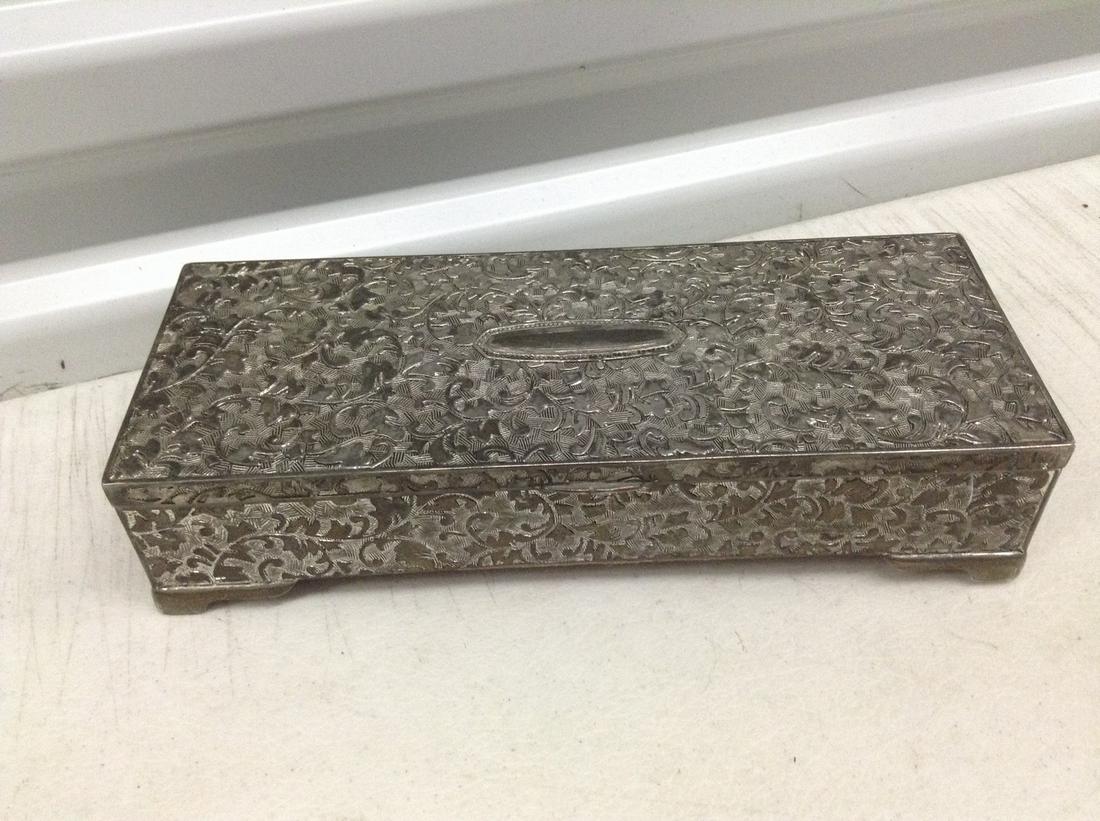 Vintage Velvet Lined Jewelry Box - could be silver or silver plate 9"x3.5"x2": Vintage Velvet Lined Jewelry Box - could be silver or silver plate 9"x3.5"x2"