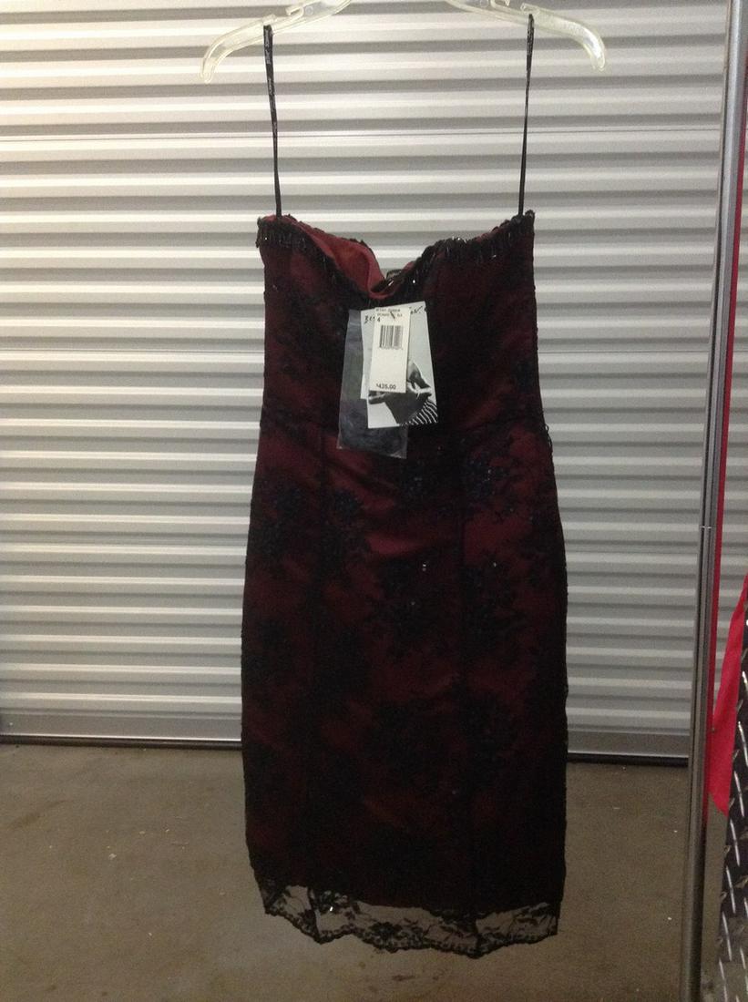 New With Tags Betsey Johnson Beaded/Sequin Sheer Black Over Burgandy Dress Size 4 Original Price Tag (1 of 1)