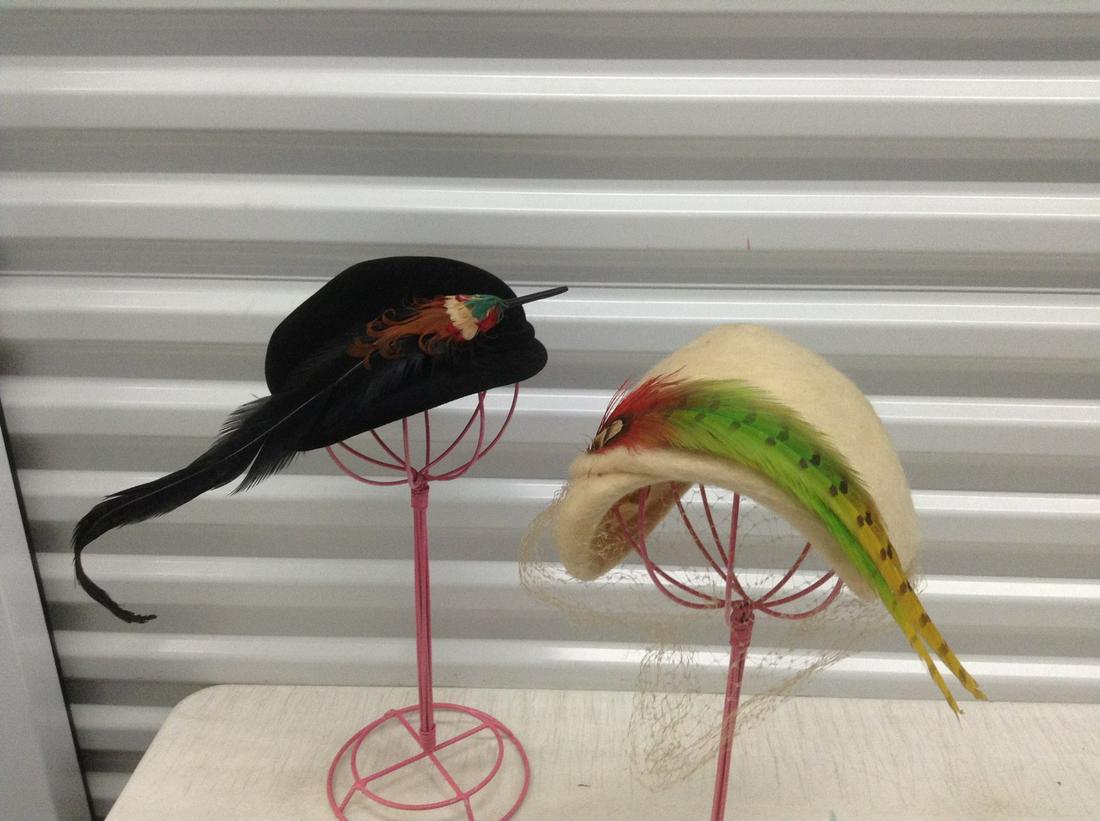 Vintage Real Feather Hats stands not included (1 of 1)
