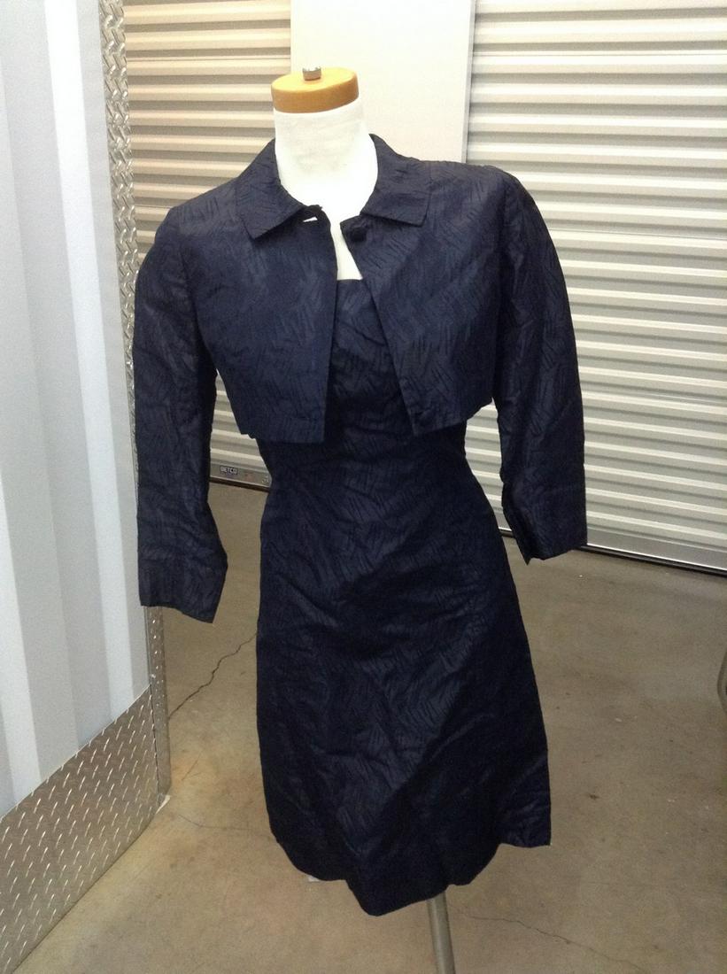 Vintage Martins Navy Blue Dress and Jacket With Pink Lining no size (1 of 1)