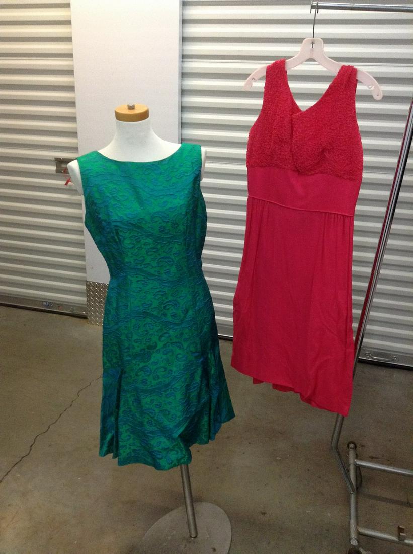 Two Vintage Dresses no tags (green has small tear at bottom hem/ pink needs cleaning) (1 of 1)