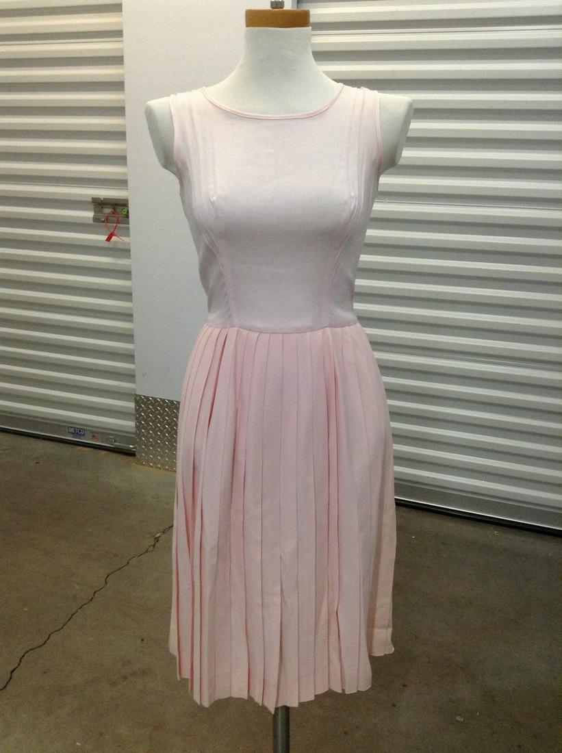 Vintage Pink One Piece Dress with Pleated Skirt Size 8: Vintage Pink One Piece Dress with Pleated Skirt Size 8