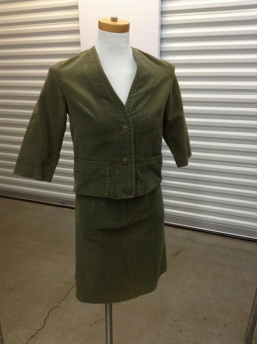 Vintage Union Made Green Velour Skirt and Jacket Outfit no size: Vintage Union Made Green Velour Skirt and Jacket Outfit no size