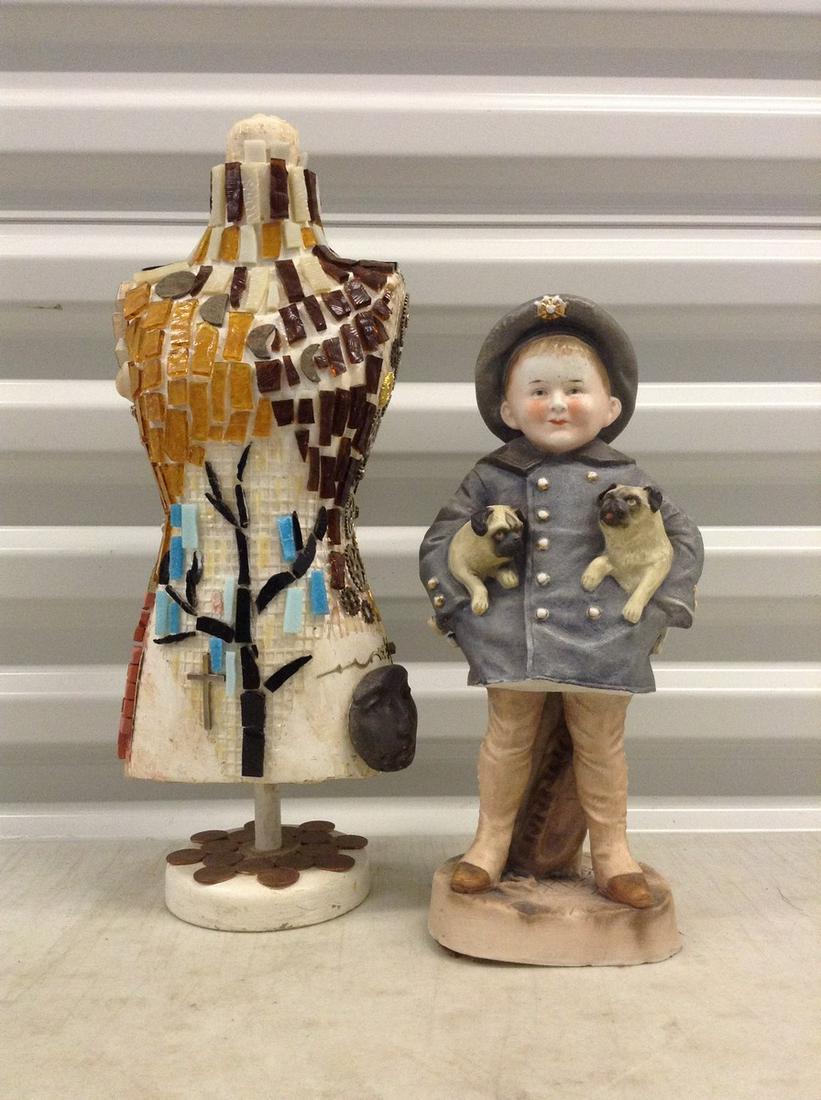 Ceramic Decorative Dress Form  15 in. and Ceramic Fire Boy with Dogs Statue (1 of 1)