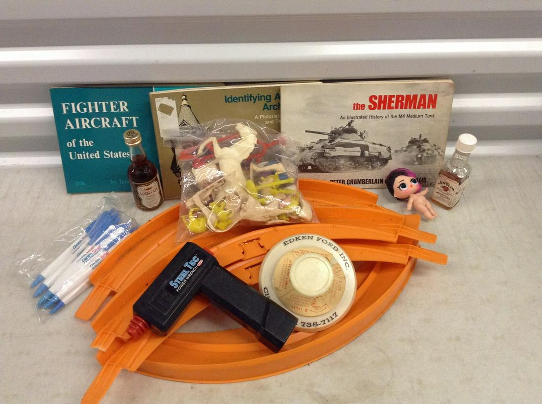 Lot of Hot Wheel Tracks, aircraft and tank books, pens and more (1 of 1)