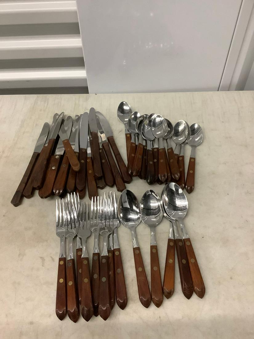 Large Lot of Wooden Handle Silverware (stainless) (1 of 1)