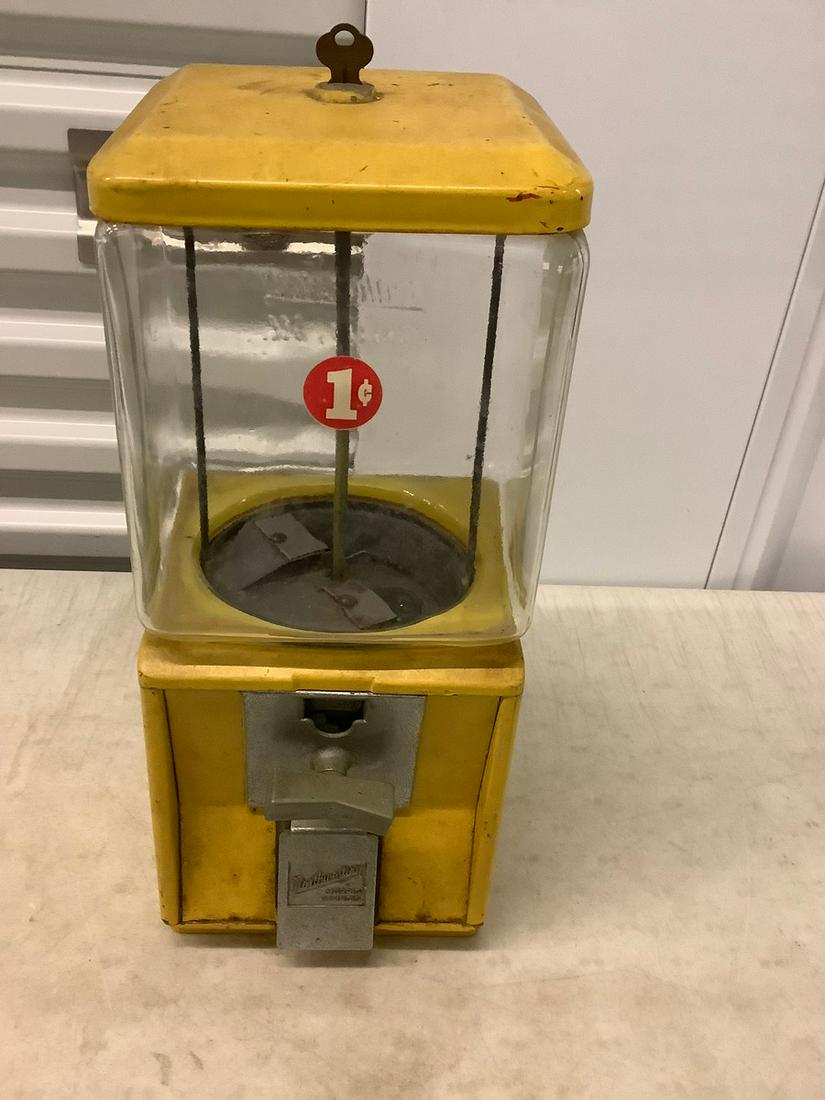 Vintage Northwestern 1 Cent Metal Glass Gumball Machine 15" tall (1 of 1)