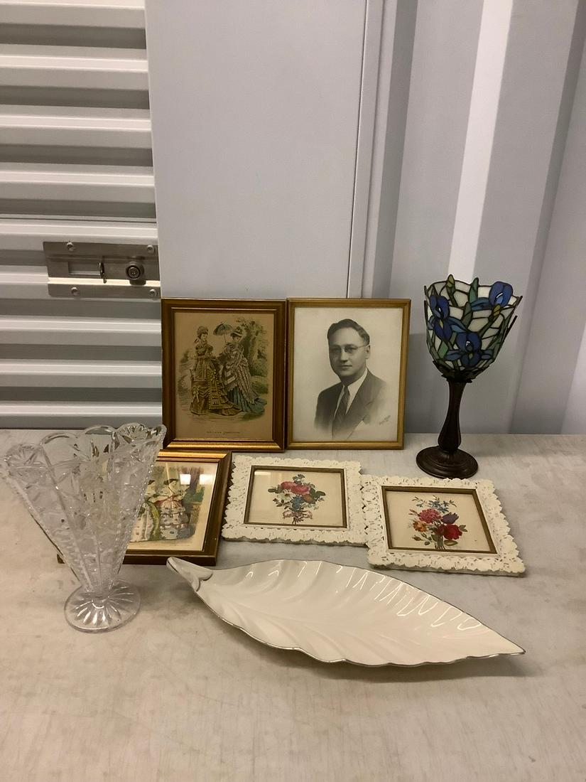 Lot of Frames, Lenox Dish, and Stained Glass Candle Holder (11.5") (1 of 1)