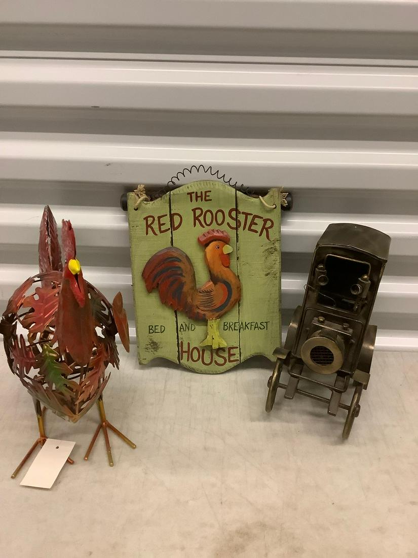 Rooster Decor and Metal Car Replica Largest 12" (1 of 1)