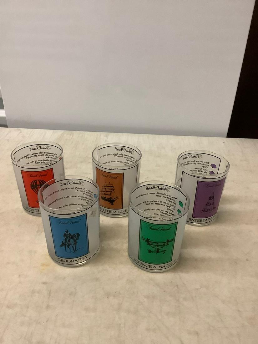Trivial Persuit themed glasses (4" tall): Trivial Persuit themed glasses (4" tall)