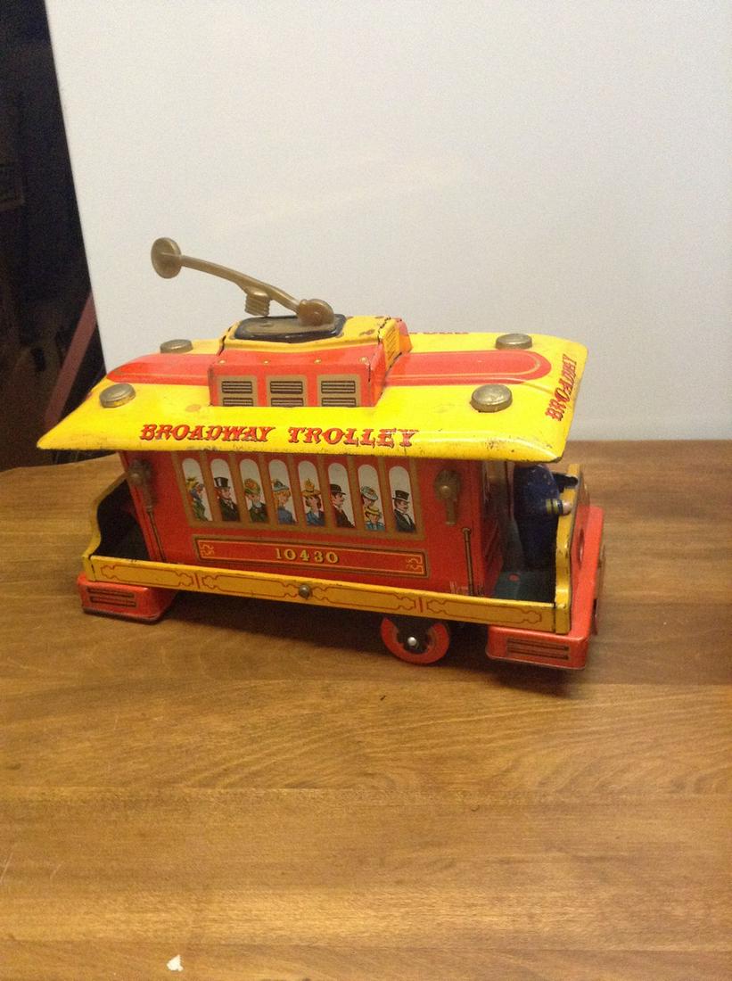 Vintage made in Japan Tin Toy Broadway Trolley (damage to top) 10" long (1 of 2)