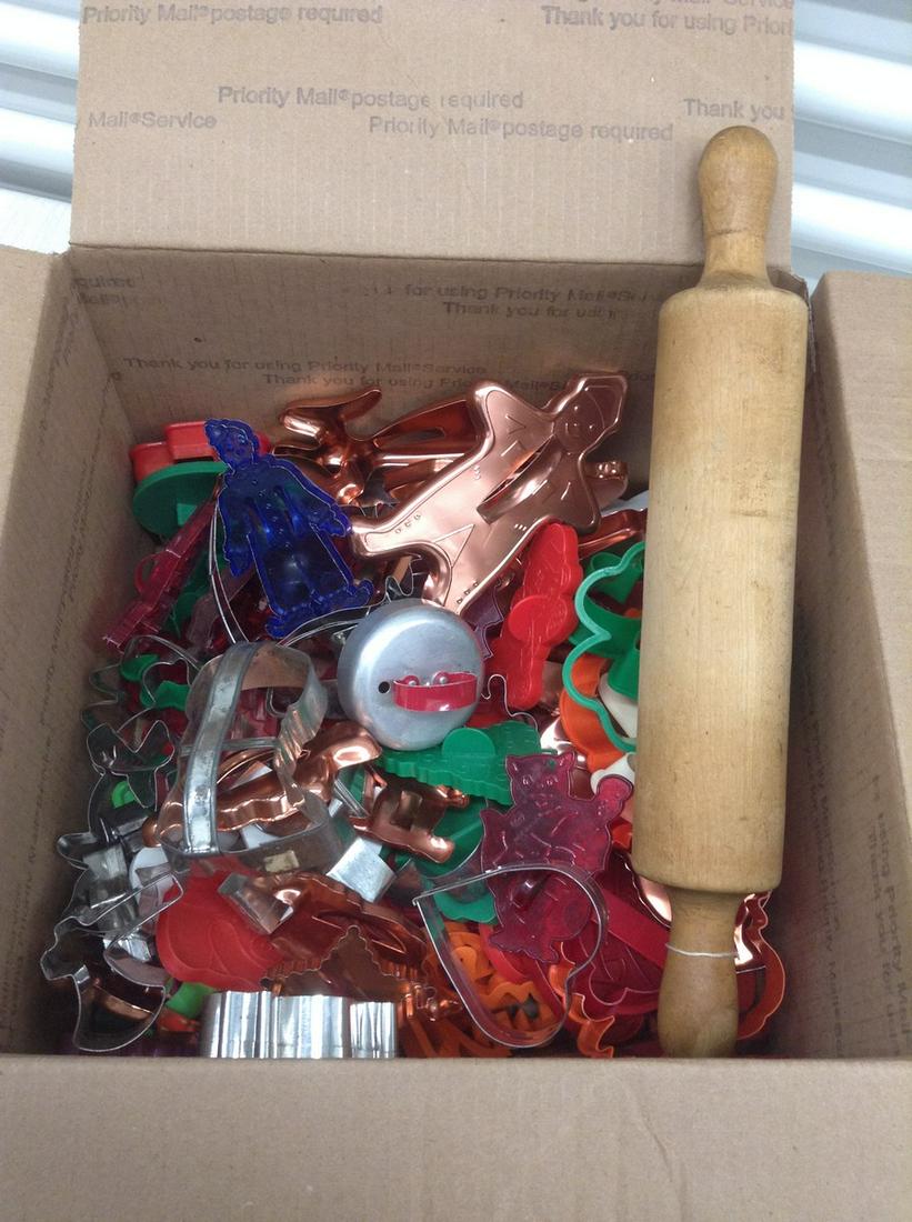 Box full of Vintage Cookie Cutters and Wood Rolling Pin (1 of 1)
