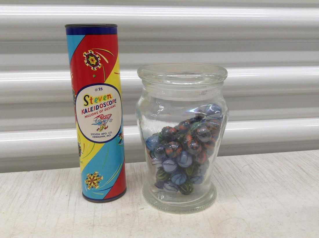 Jar of Marbles and Vintage Kaleidescope: Jar of Marbles and Vintage Kaleidescope