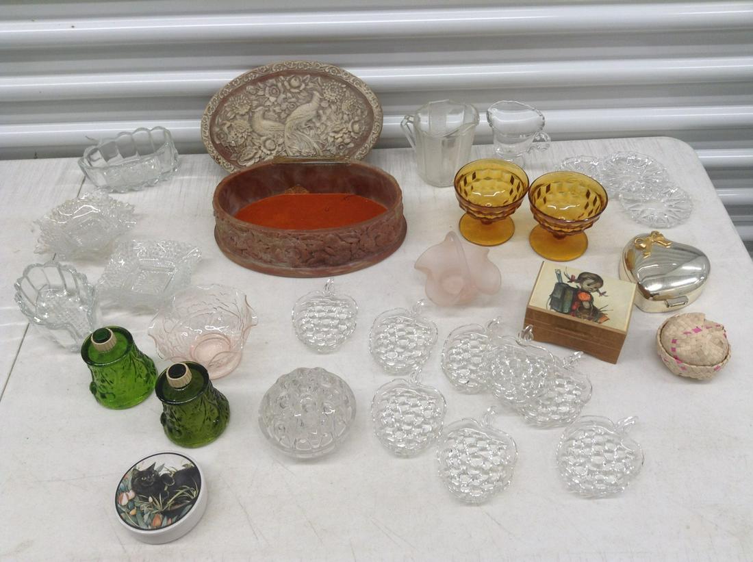 Large Genuine Incolay Stone Box (Not on Hinge) and large lot of Depression and other glassware (1 of 1)