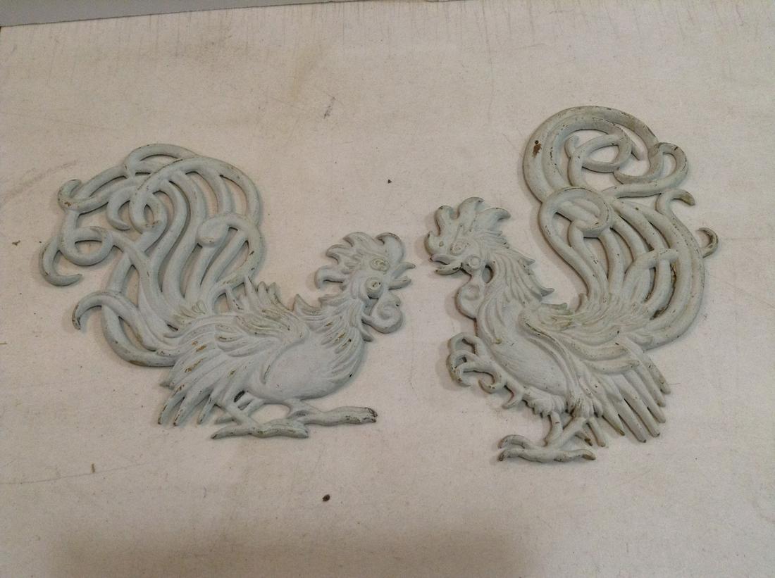 Pair of Vintage Vermay Metal Rooster Wall Hangings 12" each (1 of 1)